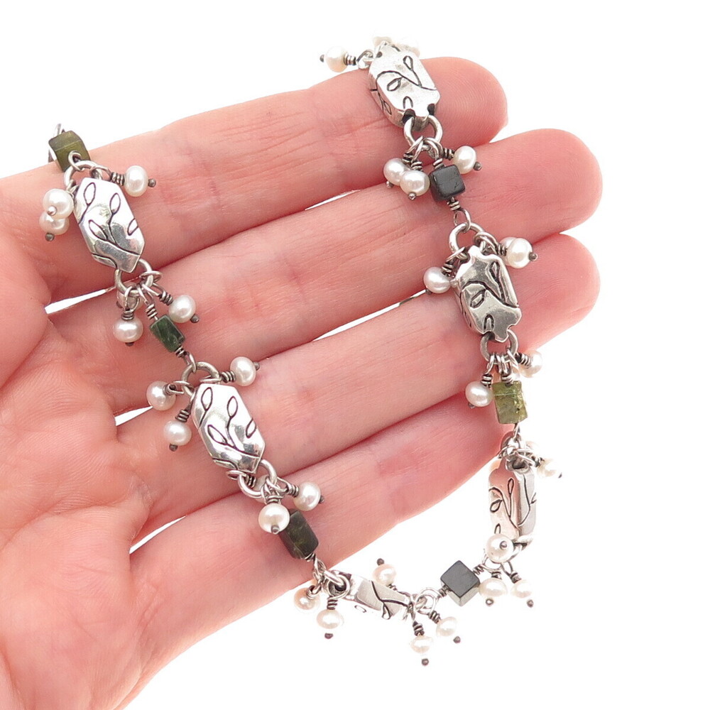 LISA JENKS Sterling Silver Vintage Real Pearl Chain Necklace 16"